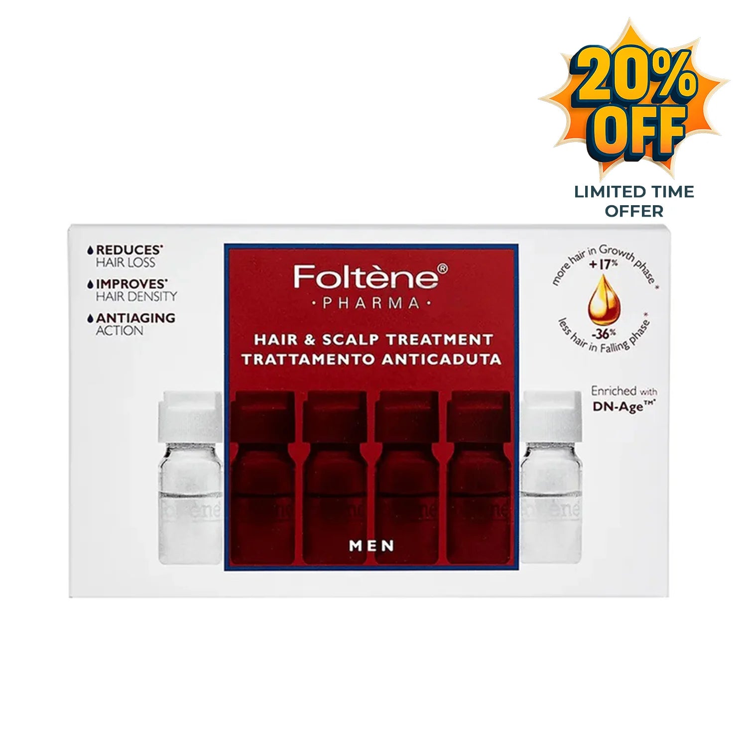 Foltene Pharma Hair & Scalp Treatment for Men Value Pack (12 Vials X 6ml)